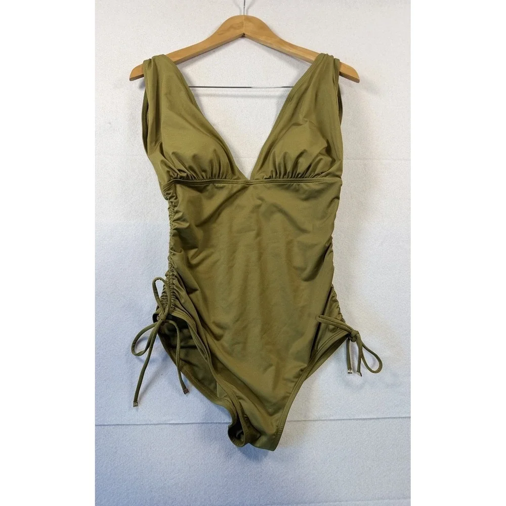 Michael Kors Size 14 Swimsuit Ruched Tie Side One Peice  Olive Green NWOT